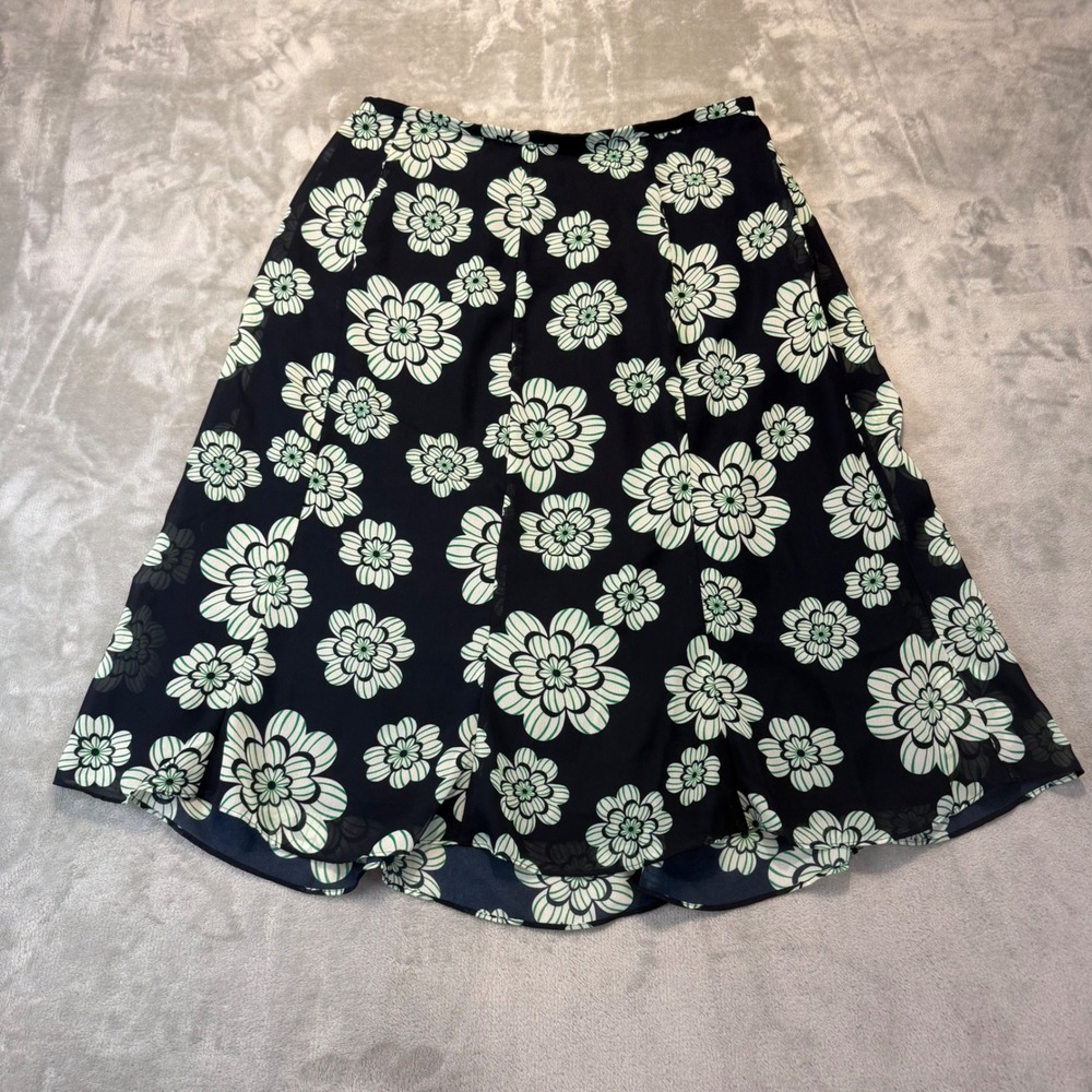 Unbranded Women Navy Blue Green Floral A-Line Midi Skirt Size 14W Side Zip Lined